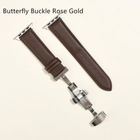Men's Minimalist And Versatile Cowhide Strap (Option: Brown Brown Line-Butterfly Buckle Rose Gold-42or44or45or49MM)