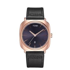 Square Calendar Business Men's Fashion Watch (Option: Rose Gold Shell Black Strap)