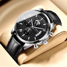Men's Watch Male Full-automatic Waterproof Luminous Calendar (Option: 209 Silver Case Black Noodles)