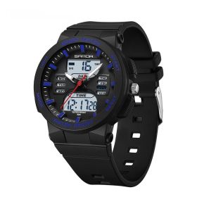 Dual Display Multifunctional Luminous Waterproof Electronic Watch (Option: Black And Blue)