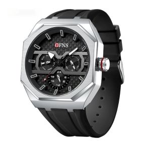 Simple Strip Nail Scale Three Eyes And Six Needles Fashion Waterproof Quartz Watch (Option: Black Silver)