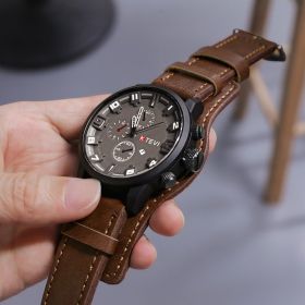 Big Men's Quartz Watch Calendar Movement (Option: Dark Brown)