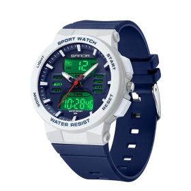 Dual Display Multifunctional Luminous Waterproof Electronic Watch (Option: White And Blue)