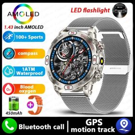 Smart Watch HD AMLOED Screen Bluetooth Calling Sports Watch (Option: Silver Network Orange Glue)