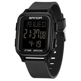 Fashion Trend Multi-functional Man's And Woman's Watch Alarm Clock Single Display Electronic Watch (Option: All Black)