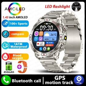 Smart Watch HD AMLOED Screen Bluetooth Calling Sports Watch (Option: Silver Steel Orange Glue)
