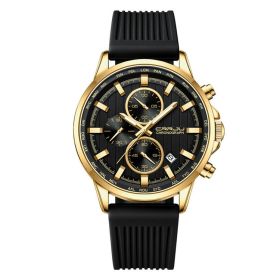 New Men's Silicone Strap Six-pin Steel Strap Business Casual Watch (Option: Black With Gold Shell)