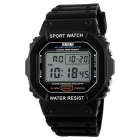 Skmei Factory Direct Sales New Waterproof Fashion Men's Sports Electronic Watch (Option: Black White Machine)