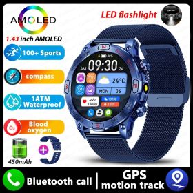 Smart Watch HD AMLOED Screen Bluetooth Calling Sports Watch (Option: Blue Mesh Blue Tape Tab)