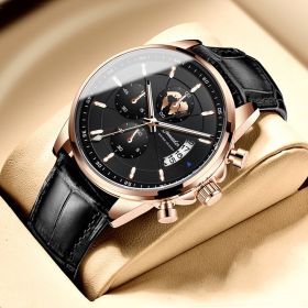 Men's Watch Male Full-automatic Waterproof Luminous Calendar (Option: 209 Rose Shell Black Surface)