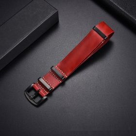 Retro Top Layer Cow Leather Watch Strap (Option: Red Black Buttons-22mm)